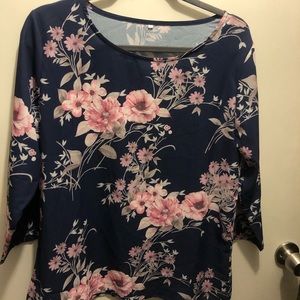 Navy and Pink Floral Blouse